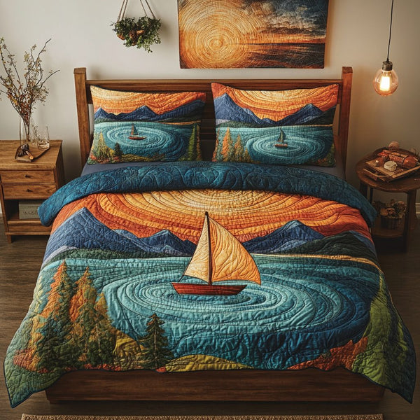 Aurora Dream quilted 3-piece bedding set on a made bed with two matching pillow shams