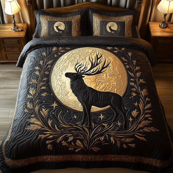 Aurora Hoof quilted 3-piece bedding set on a made bed with two matching pillow shams