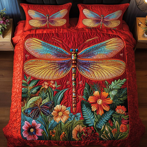 Aurora Wings quilted 3-piece bedding set on a made bed with two matching pillow shams