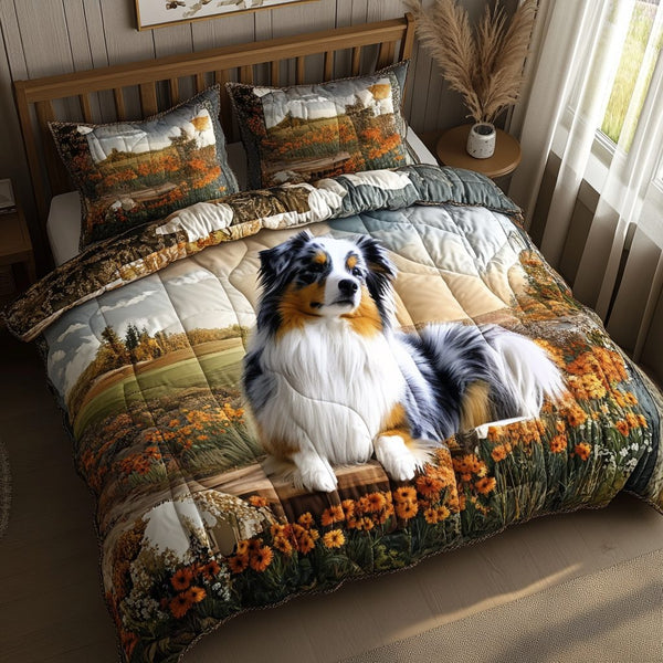 Aussie Whirlwind quilted 3-piece bedding set on a made bed with two matching pillow shams