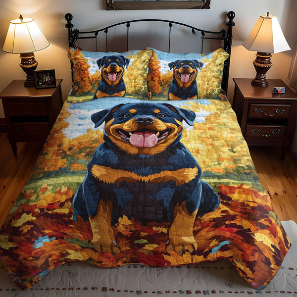 Autumn Best Friend quilted 3-piece bedding set on a made bed with two matching pillow shams