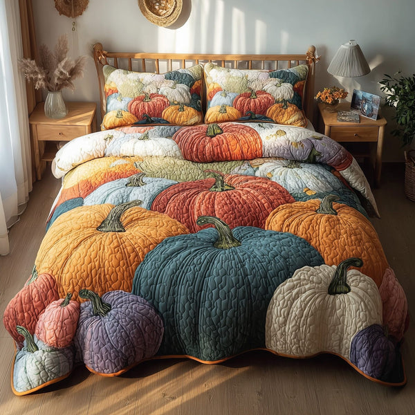 Autumn Breeze quilted 3-piece bedding set on a made bed with two matching pillow shams
