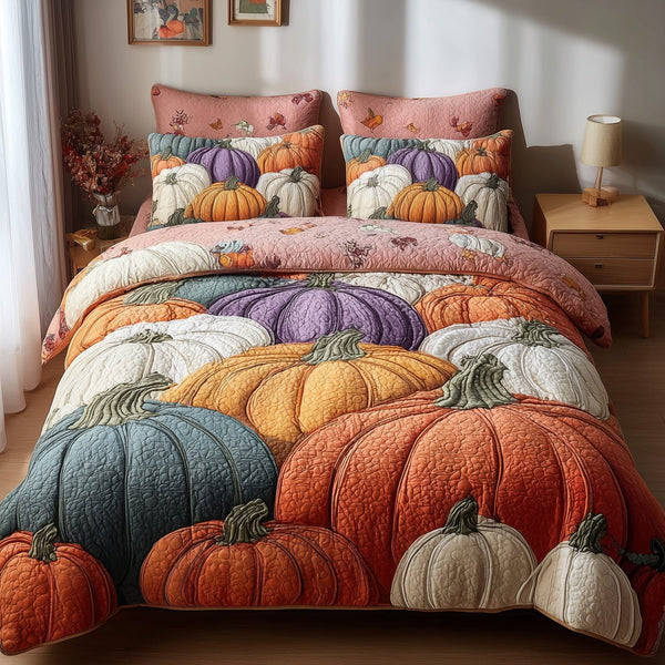 Autumn Breeze quilted 3-piece bedding set on a made bed with two matching pillow shams