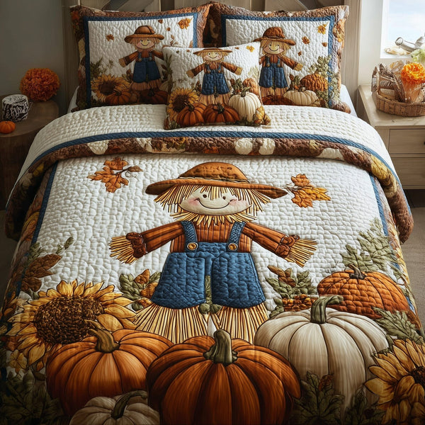Autumn Breeze quilted 3-piece bedding set on a made bed with two matching pillow shams