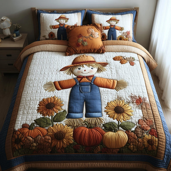 Autumn Breeze quilted 3-piece bedding set on a made bed with two matching pillow shams
