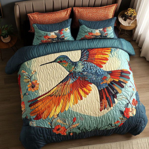 Autumn Breeze quilted 3-piece bedding set on a made bed with two matching pillow shams