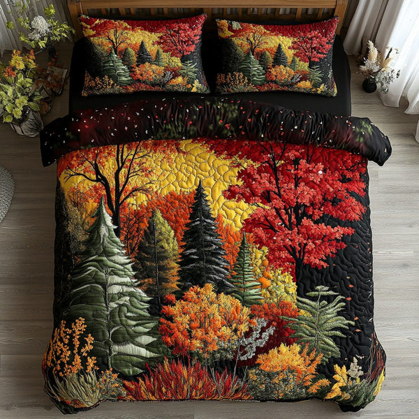 Autumn Dream quilted 3-piece bedding set on a made bed with two matching pillow shams