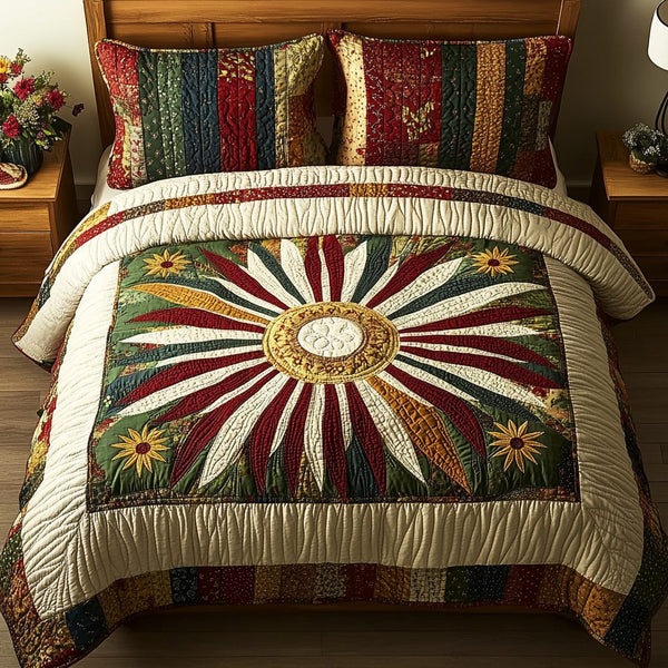 Autumn Elegance quilted 3-piece bedding set on a made bed with two matching pillow shams