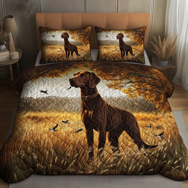 Autumn Field GSP quilted 3-piece bedding set on a made bed with two matching pillow shams