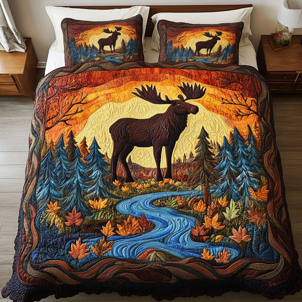 Autumn Glow quilted 3-piece bedding set on a made bed with two matching pillow shams
