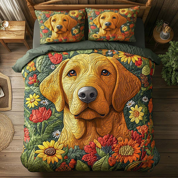 Autumn Glow quilted 3-piece bedding set on a made bed with two matching pillow shams