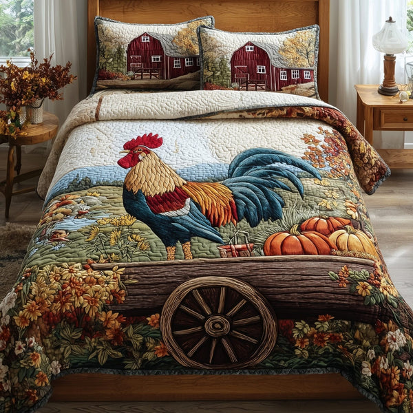 Autumn Haven quilted 3-piece bedding set on a made bed with two matching pillow shams