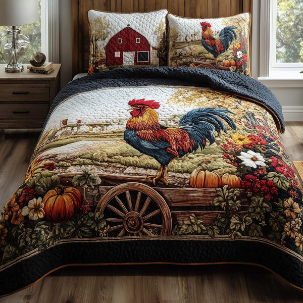 Autumn Haven quilted 3-piece bedding set on a made bed with two matching pillow shams