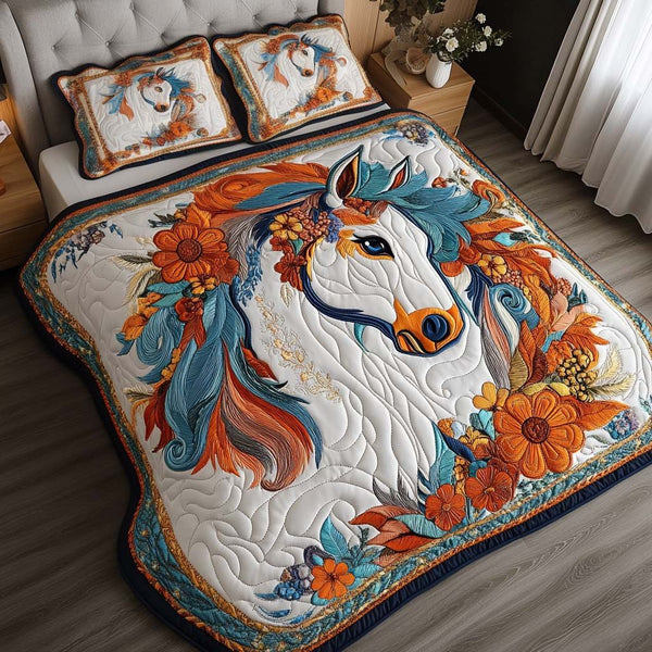 Autumn Majesty quilted 3-piece bedding set on a made bed with two matching pillow shams