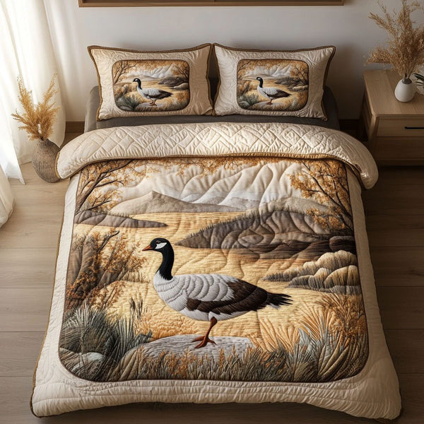 Autumn Majesty quilted 3-piece bedding set on a made bed with two matching pillow shams