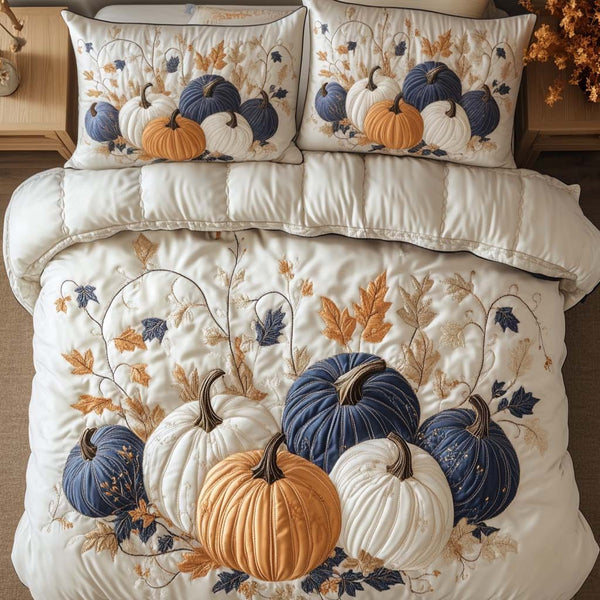 Autumn quilted 3-piece bedding set on a made bed with two matching pillow shams