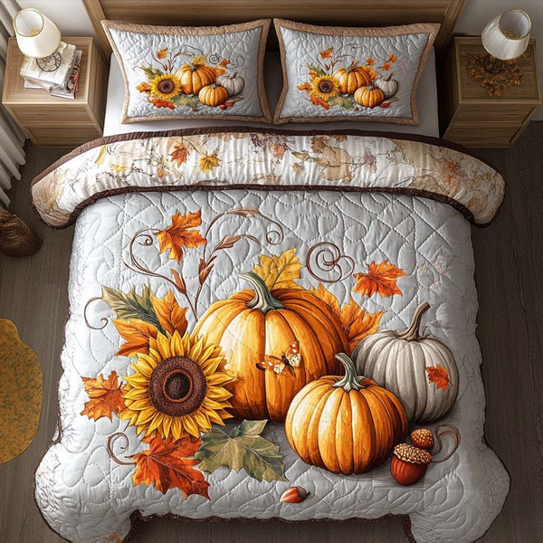 Autumn Rustic Fields quilted 3-piece bedding set on a made bed in a farmhouse bedroom