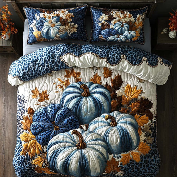 Autumn Twilight Hues quilted 3-piece bedding set on a made bed with two matching pillow shams