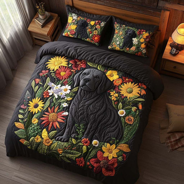 Autumn Watch quilted 3-piece bedding set on a made bed with two matching pillow shams