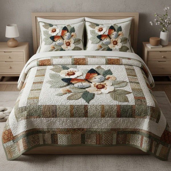 Autumnwing quilted 3-piece bedding set on a made bed with two matching pillow shams