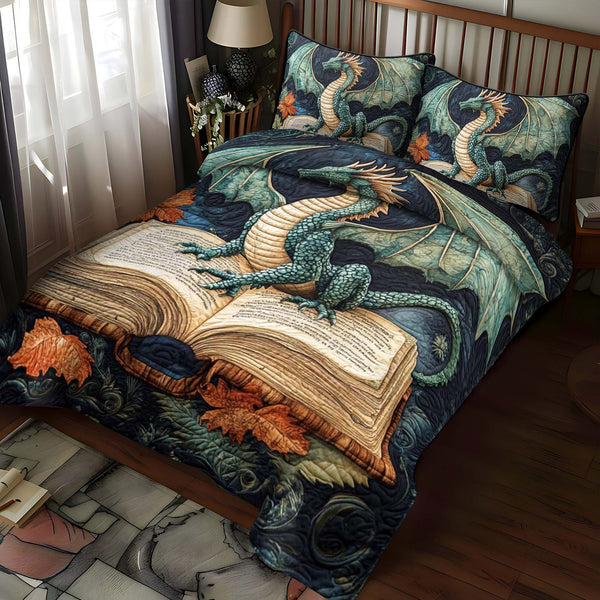 Azure Flame quilted 3-piece bedding set on a made bed with two matching pillow shams