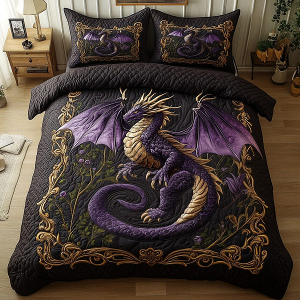 Azure Scales quilted 3-piece bedding set on a made bed with two matching pillow shams