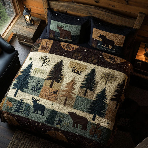 Backcountry quilted 3-piece bedding set on a made bed in a farmhouse bedroom