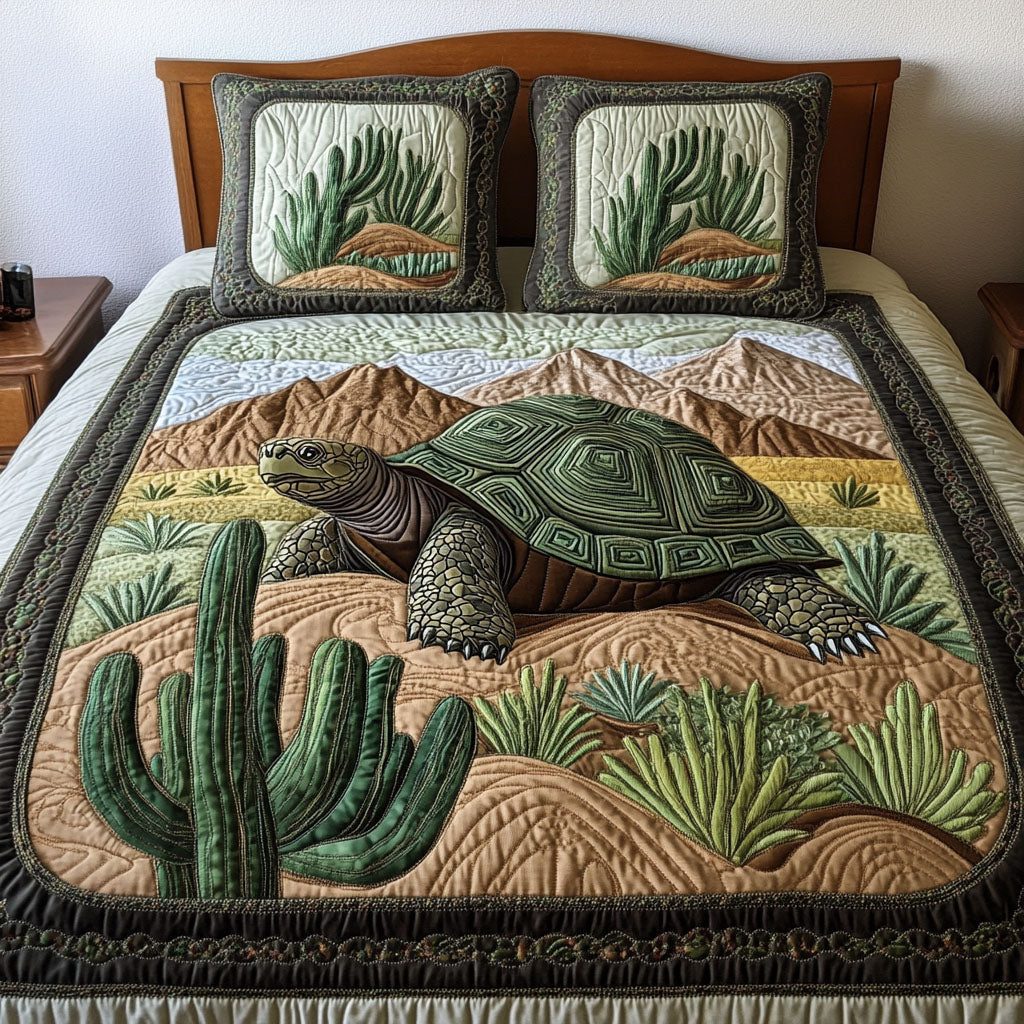 Backyard Explorer quilted 3-piece bedding set on a made bed with two matching pillow shams