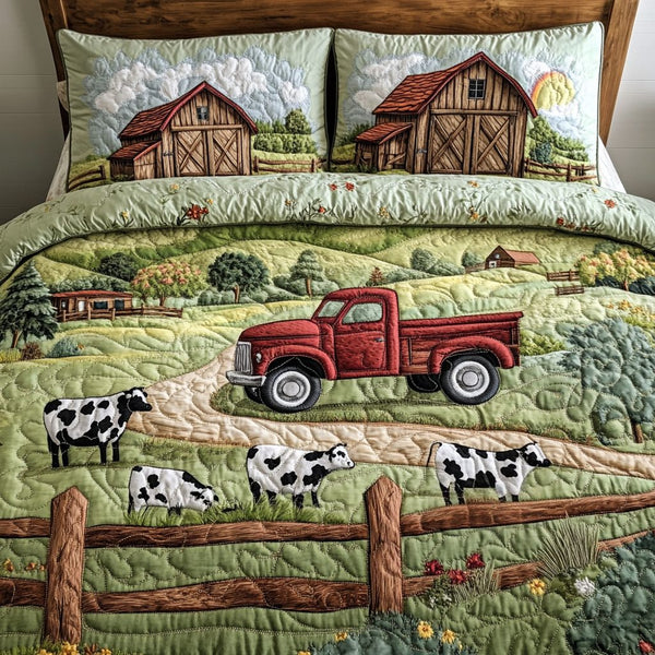Barn Dreams quilted 3-piece bedding set on a made bed in a farmhouse bedroom