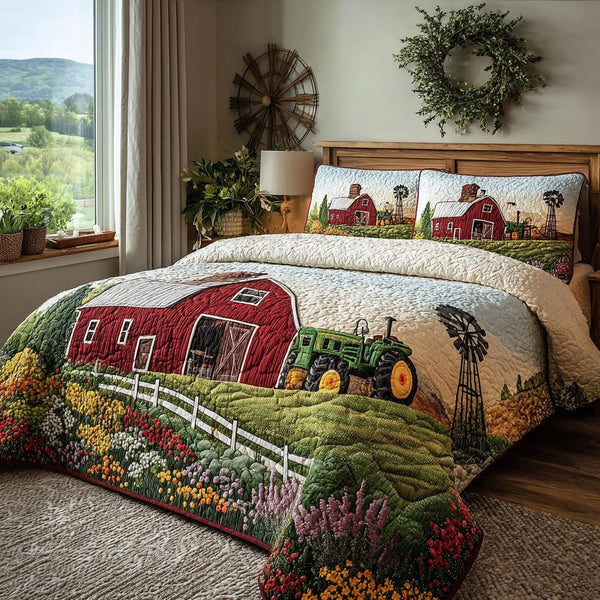 Barnlight Morning quilted 3-piece bedding set on a made bed with two matching pillow shams
