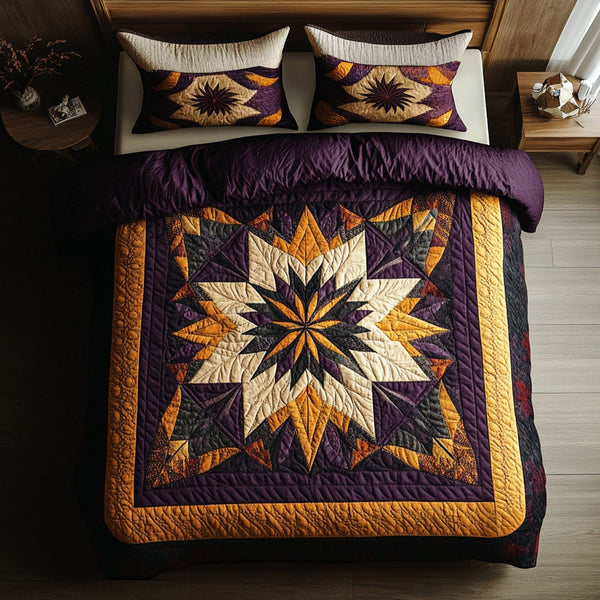 Barnstar Harmony quilted 3-piece bedding set on a made bed with two matching pillow shams