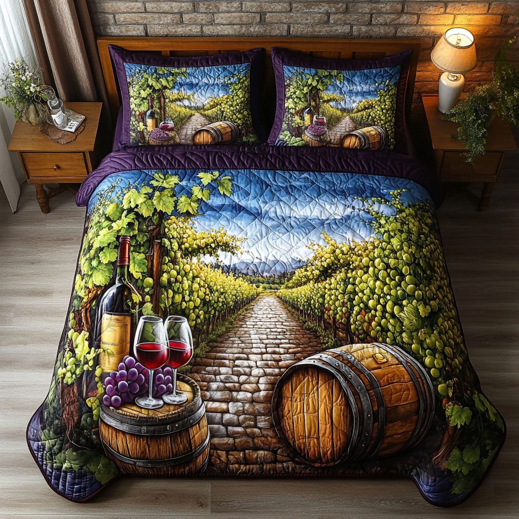 Barrel Bliss quilted 3-piece bedding set on a made bed with two matching pillow shams