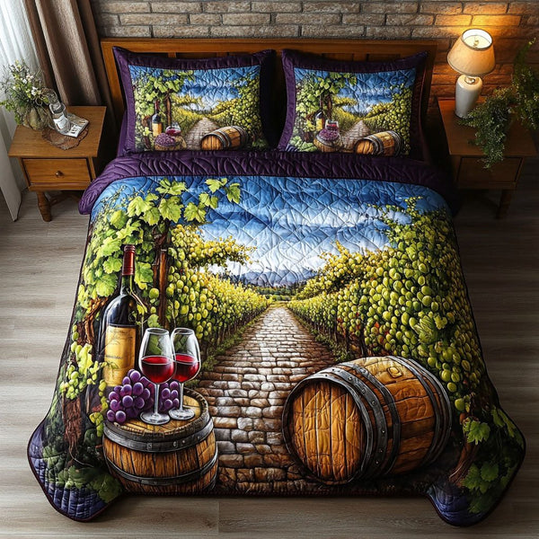 Barrel Bliss quilted 3-piece bedding set on a made bed with two matching pillow shams