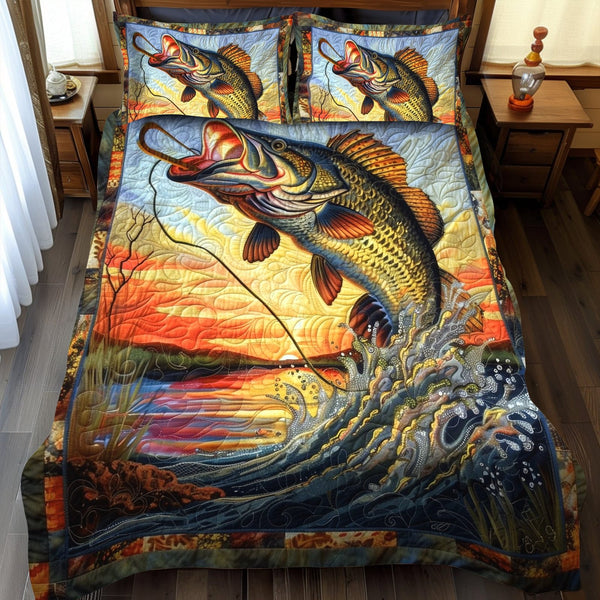 Bass Bounty quilted 3-piece bedding set on a made bed with two matching pillow shams