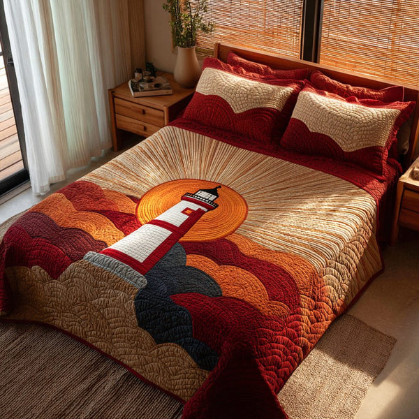 Beacon Crest quilted 3-piece bedding set on a made bed with two matching pillow shams