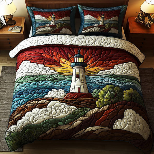 Beacon Glow quilted 3-piece bedding set on a made bed with two matching pillow shams