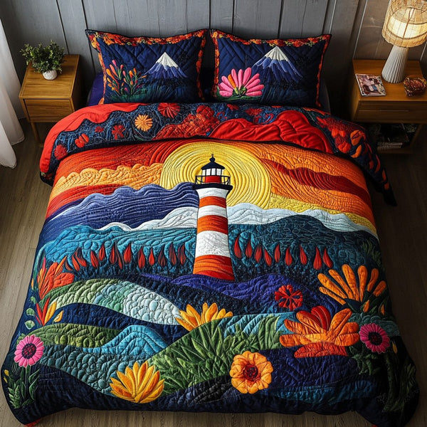 Beacon Haven quilted 3-piece bedding set on a made bed with two matching pillow shams