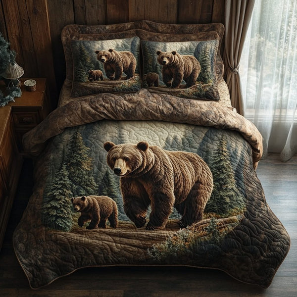 Bear Country quilted 3-piece bedding set on a made bed in a farmhouse bedroom