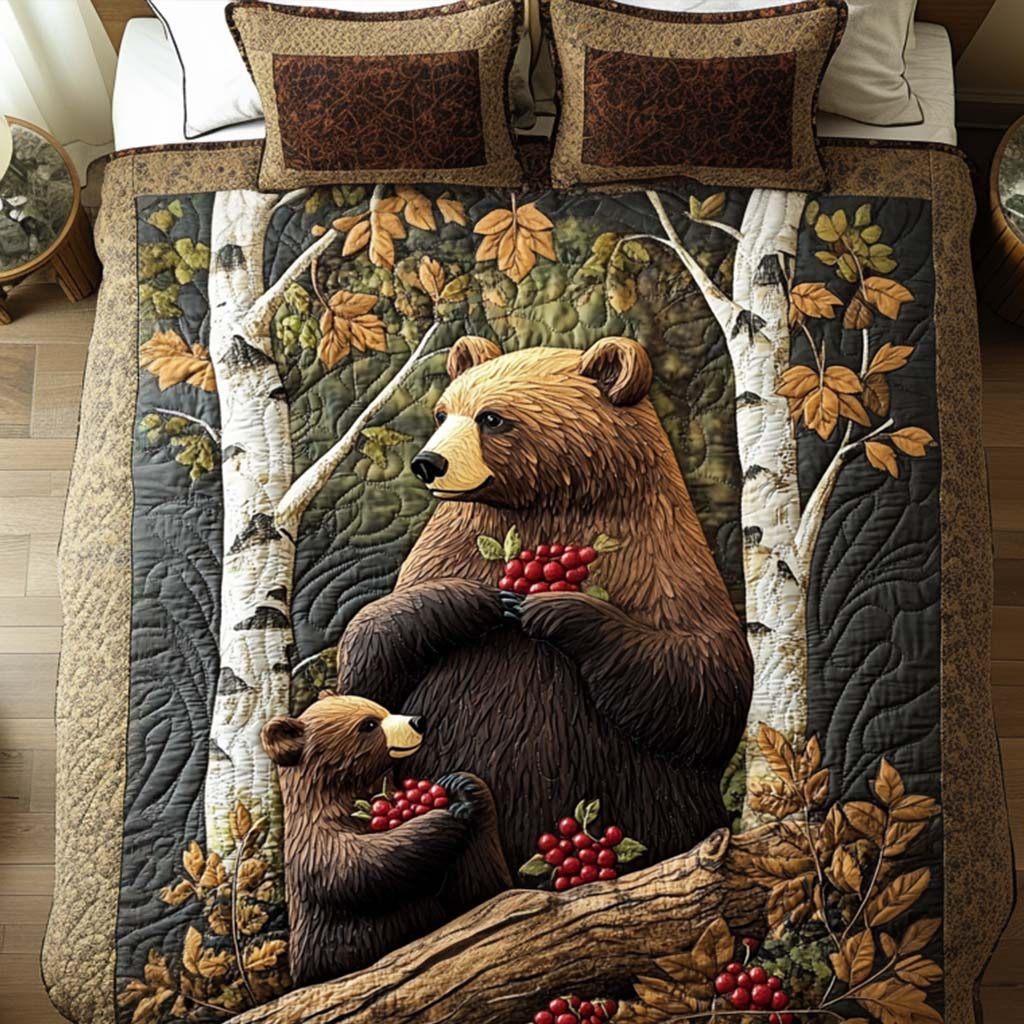 Bear Cozy quilted 3-piece bedding set on a made bed with two matching pillow shams