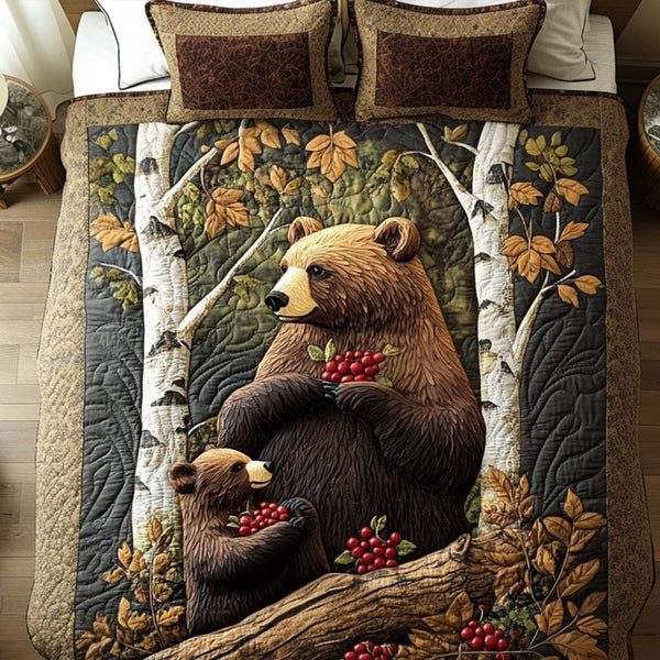 Bear Cozy quilted 3-piece bedding set on a made bed with two matching pillow shams