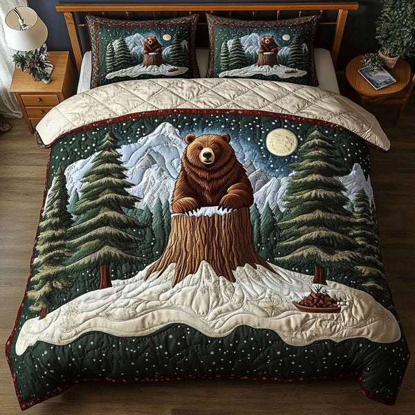 Bear Creek quilted 3-piece bedding set on a made bed with two matching pillow shams