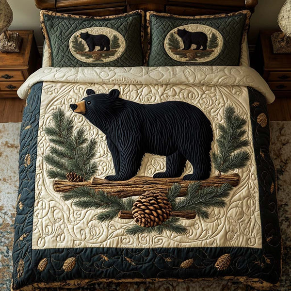 Bear Dreams quilted 3-piece bedding set on a made bed with two matching pillow shams