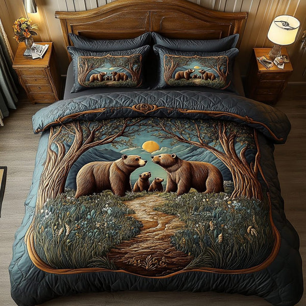 Bear Grove quilted 3-piece bedding set on a made bed with two matching pillow shams