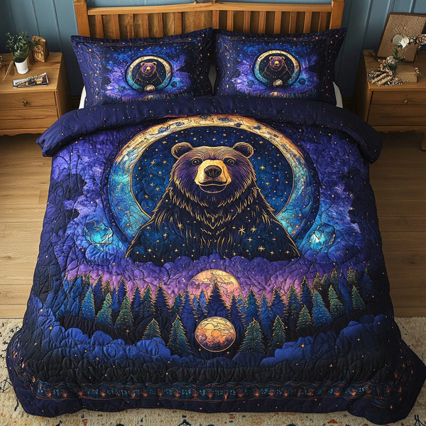 Bear Haven quilted 3-piece bedding set on a made bed with two matching pillow shams