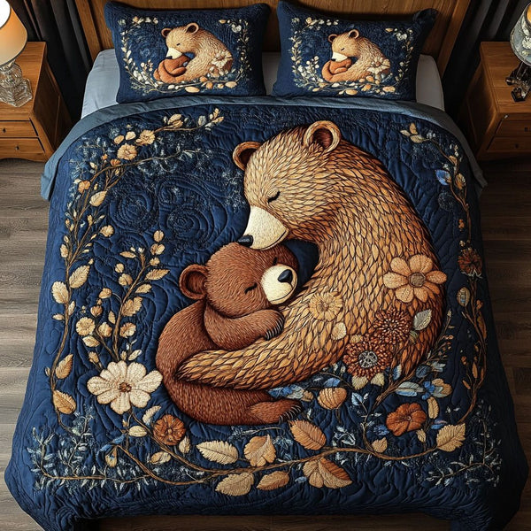 Bear Haven quilted 3-piece bedding set on a made bed with two matching pillow shams