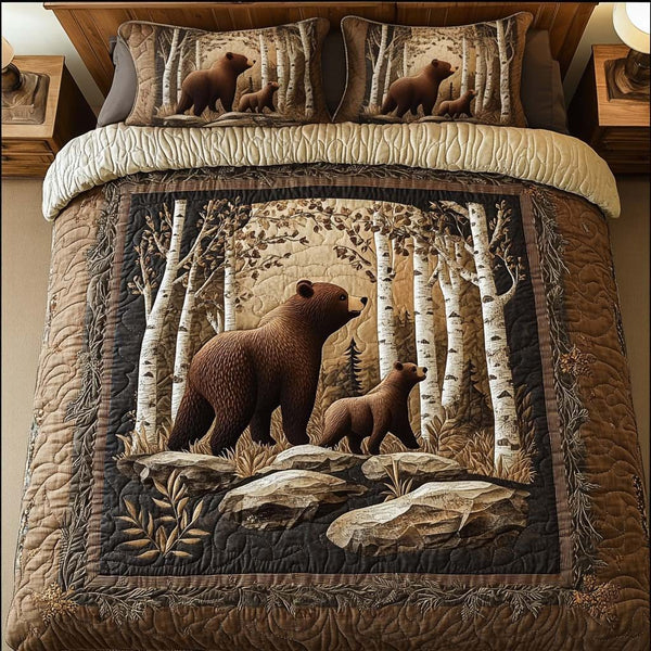 Bear Joy quilted 3-piece bedding set on a made bed with two matching pillow shams