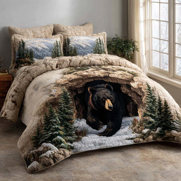 Bear Kingdom quilted 3-piece bedding set on a made bed with two matching pillow shams