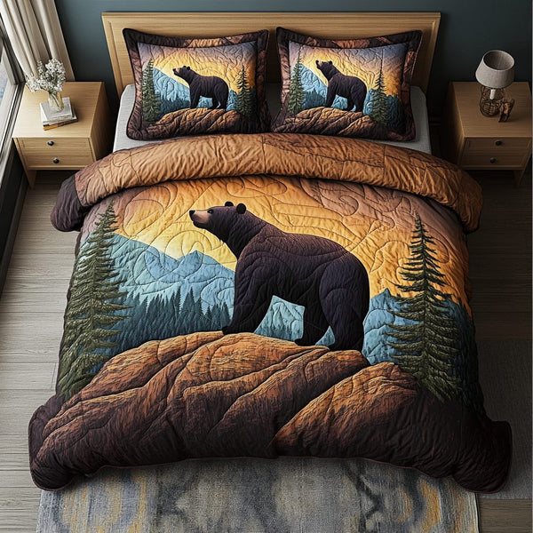 Bear Path quilted 3-piece bedding set on a made bed with two matching pillow shams