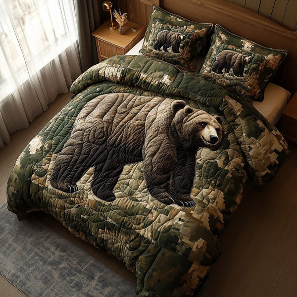 Bear Ridge quilted 3-piece bedding set on a made bed with two matching pillow shams
