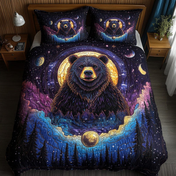 Bear Trail quilted 3-piece bedding set on a made bed with two matching pillow shams